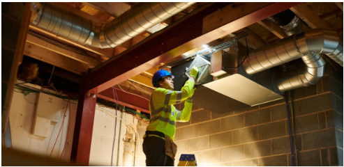Technician workspace during a furnace installation project.